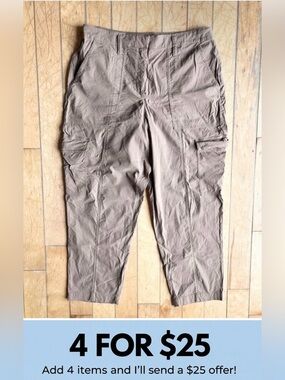 Nicole Miller Cotton & Linen Blend Brown Cargo Utility Style Pants Size 14